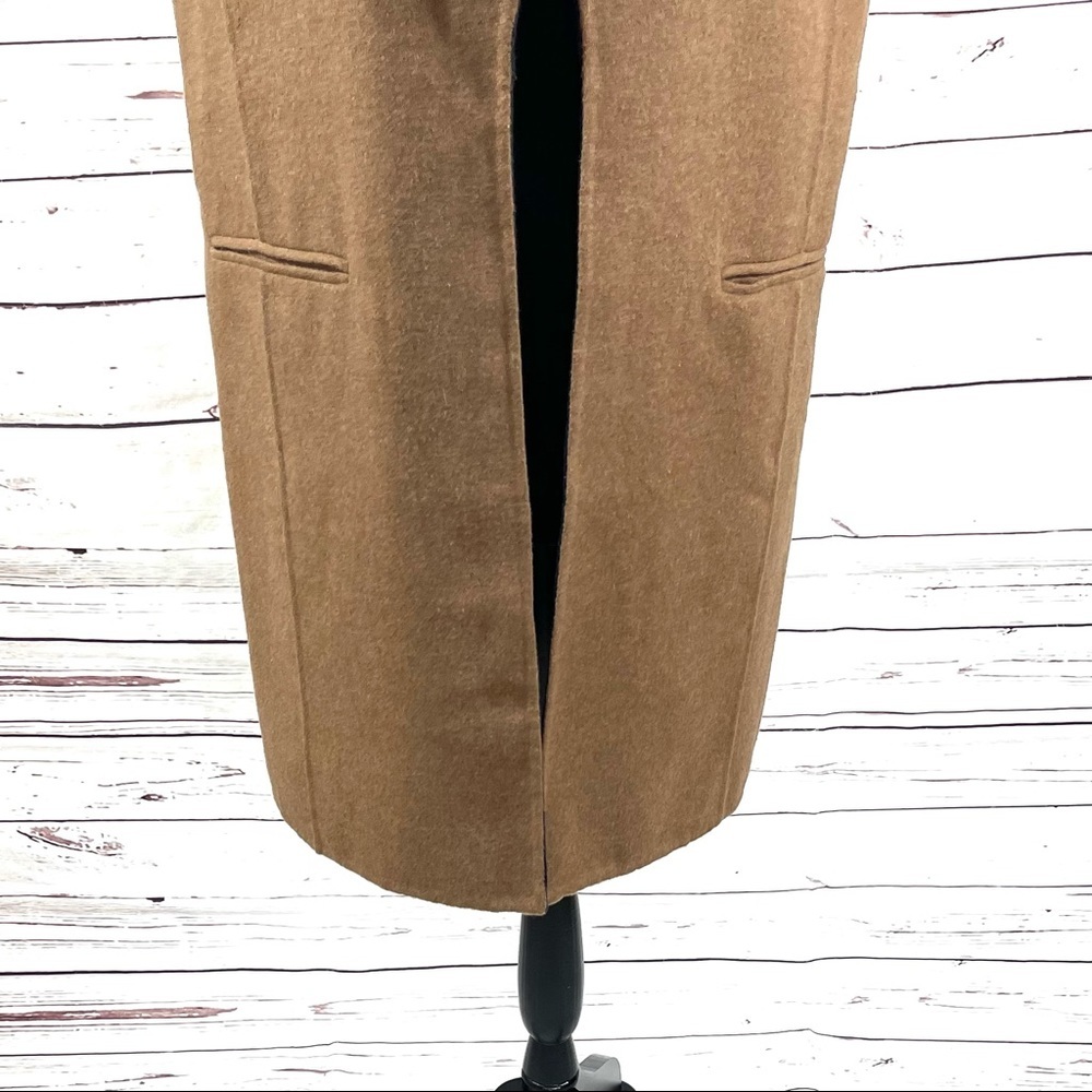 Talbots Double Faced Open Vest Long Shawl Collar Tan/Blue Wool Blend Size S‎ - Picture 4 of 10